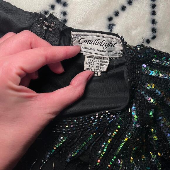 Vintage beaded silk black dress - Picture 3 of 5